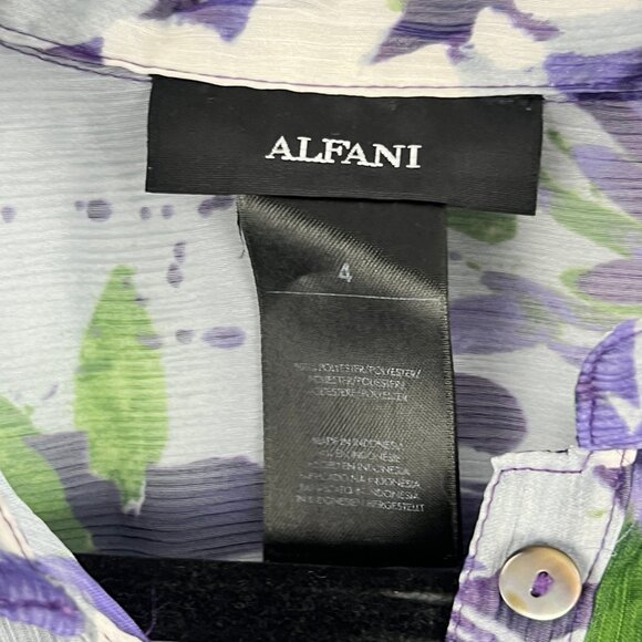 Alfani Top Blouse Size 4 Multicolor Floral See Through 3/4 Sleeve Polyester - Picture 5 of 9